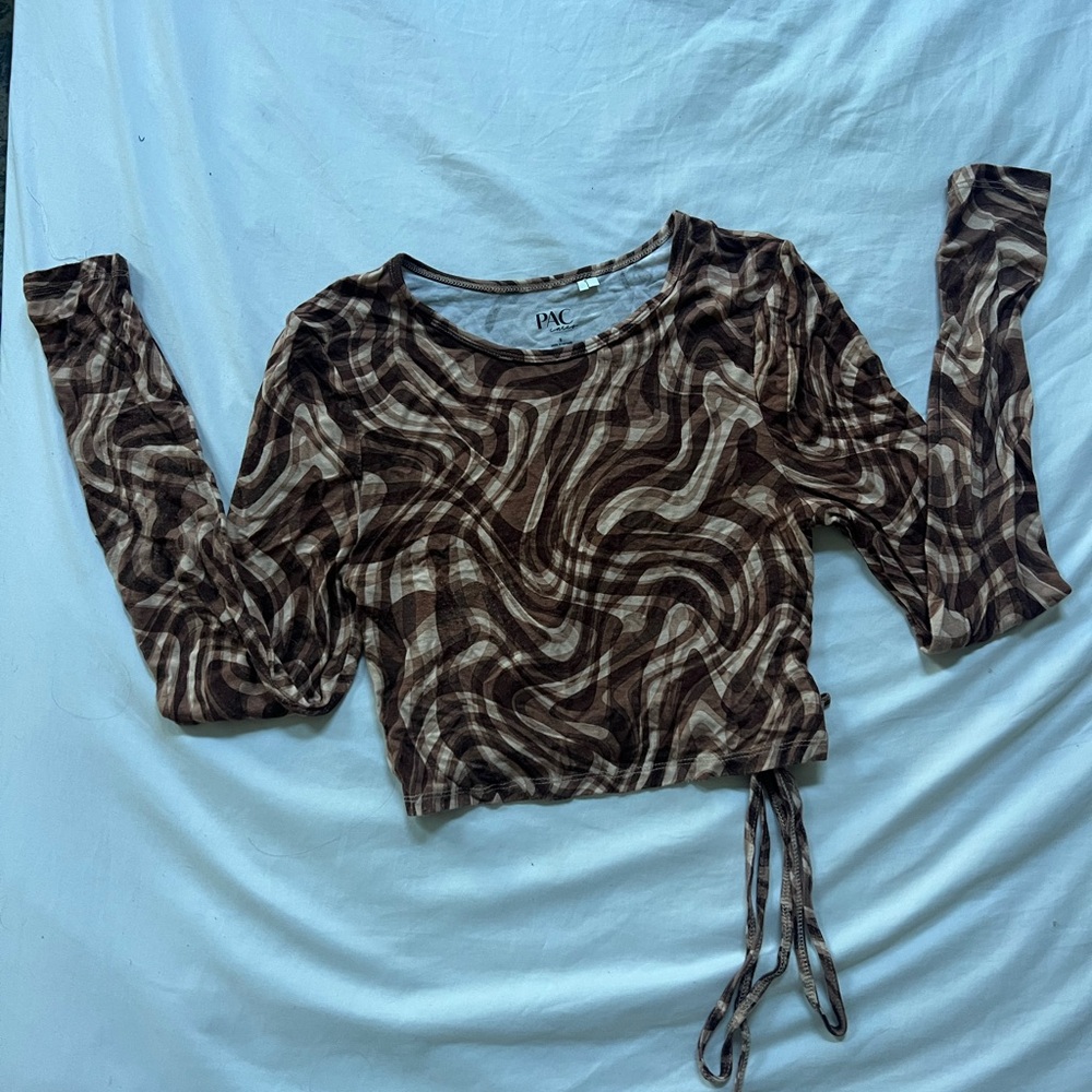 PacSun Brown and Black Tie Front Crop Blouse